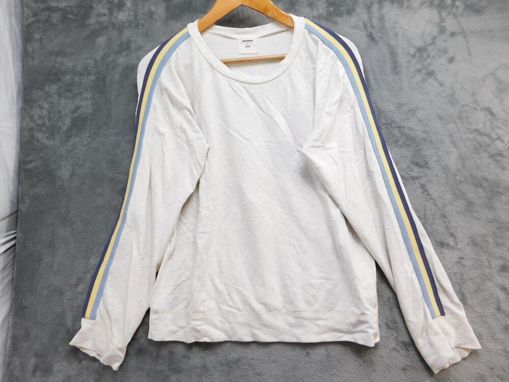 MONROW + SOUL Pullover Womens M White Striped Raglan Sleeve Terry Lightweight